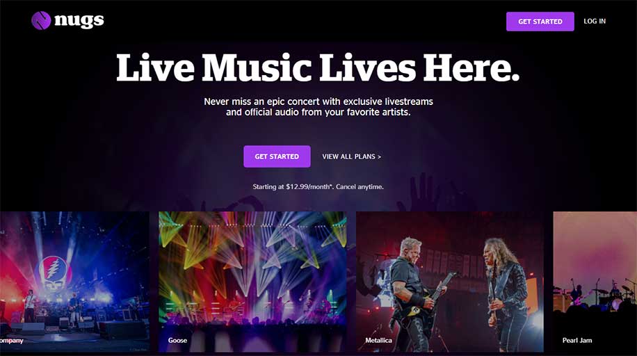 nugs.net live music distribution platform interface